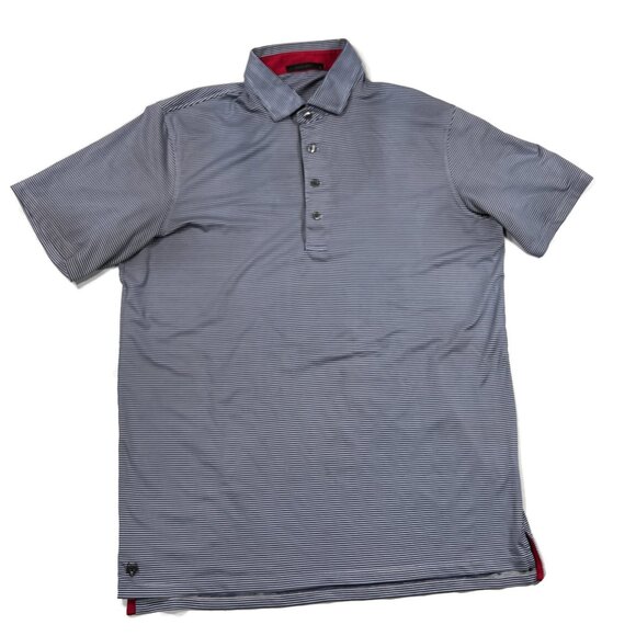 Greyson Golf Mens Polo Shirt Large Blue Striped Short Sleeve Stretch Casual